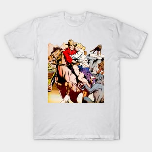 Wolves Cowboy Horse Retro Northwest Mounties Vintage Comic Book T-Shirt